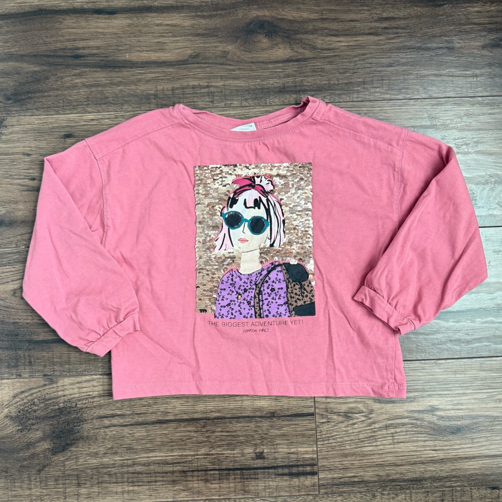 Zara Pink Long Sleeve Kids Tee with Graphic
